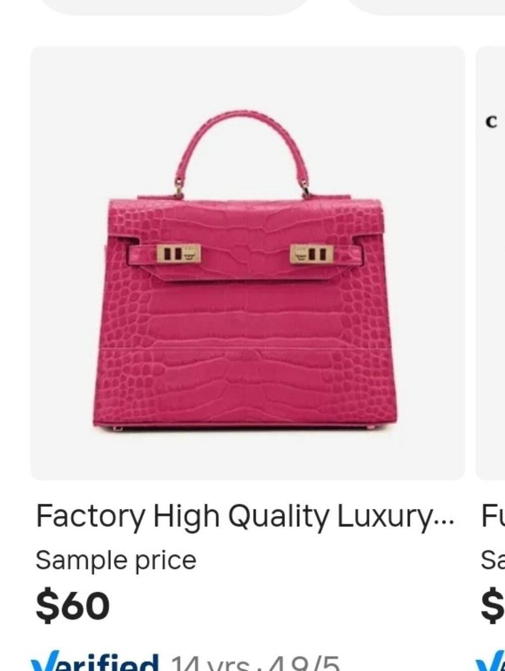Hot Pink Croc-Embossed Top Handle Bag - Stylish Women's Purse - Picture 7 of 7